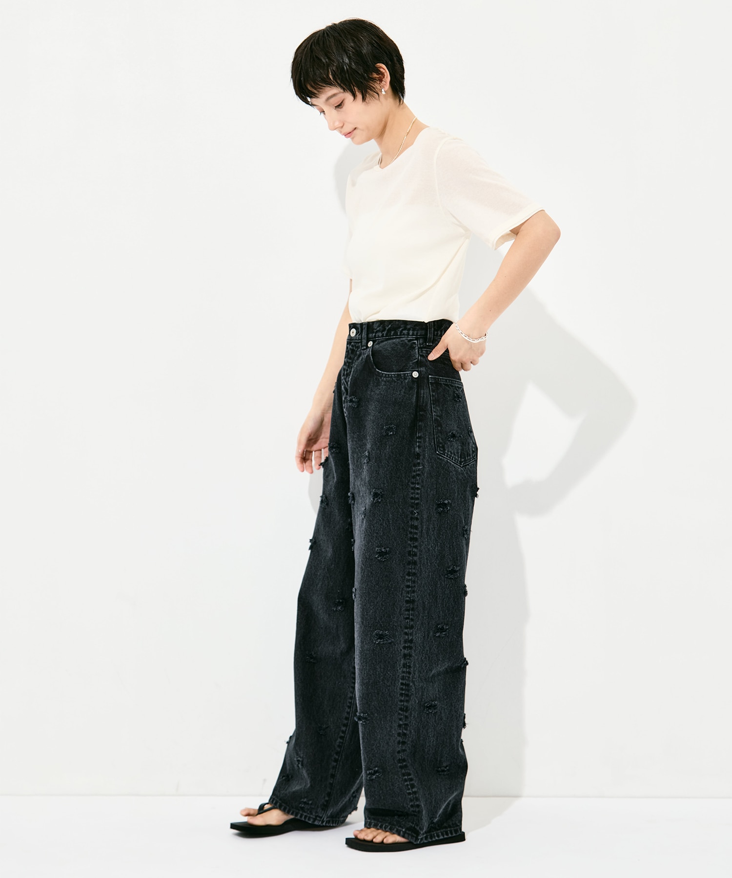 Dot Hole Denim Pants INSCRIRE