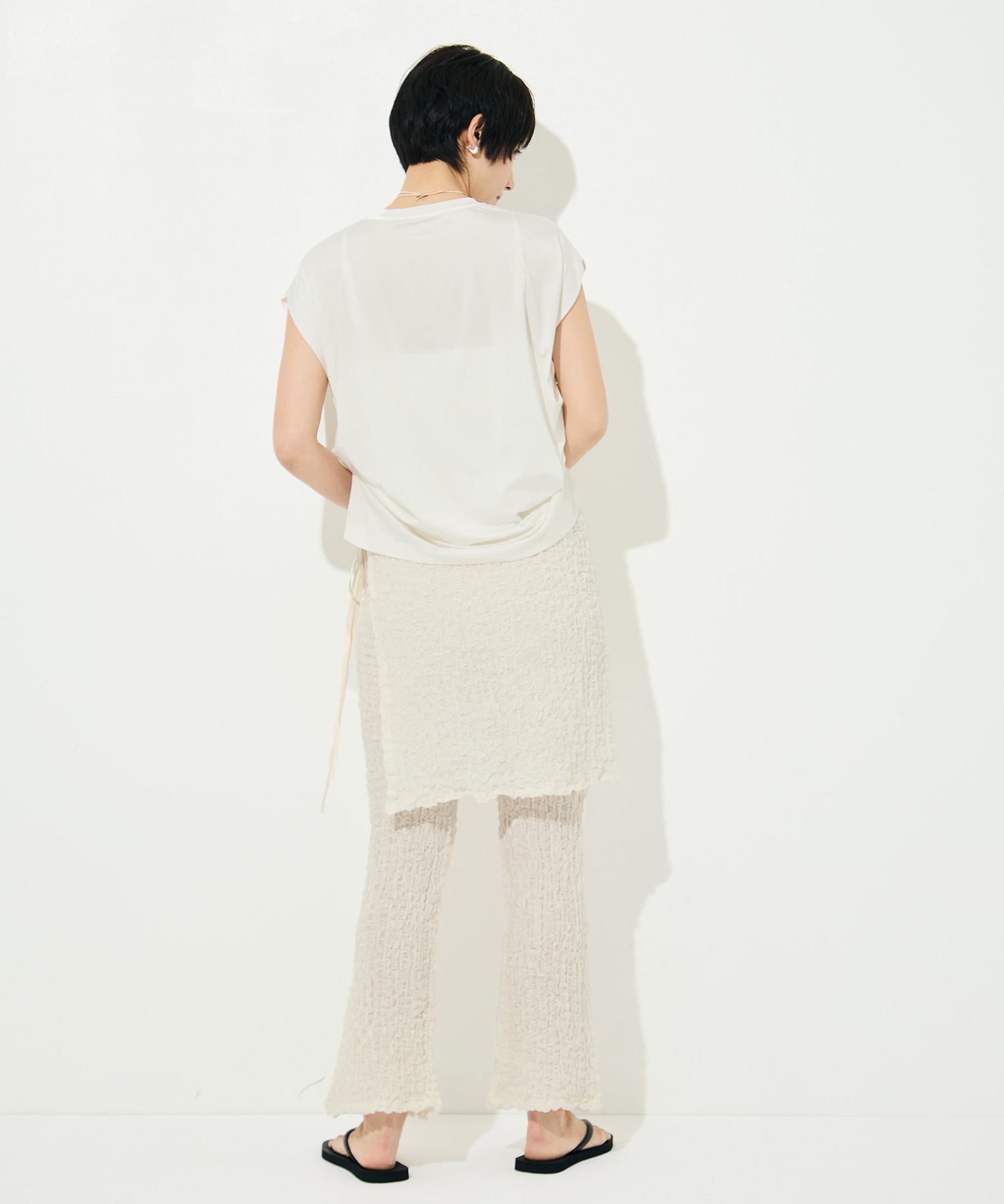 Shrink Lace Apron-Layered Flare Pants PHEENY