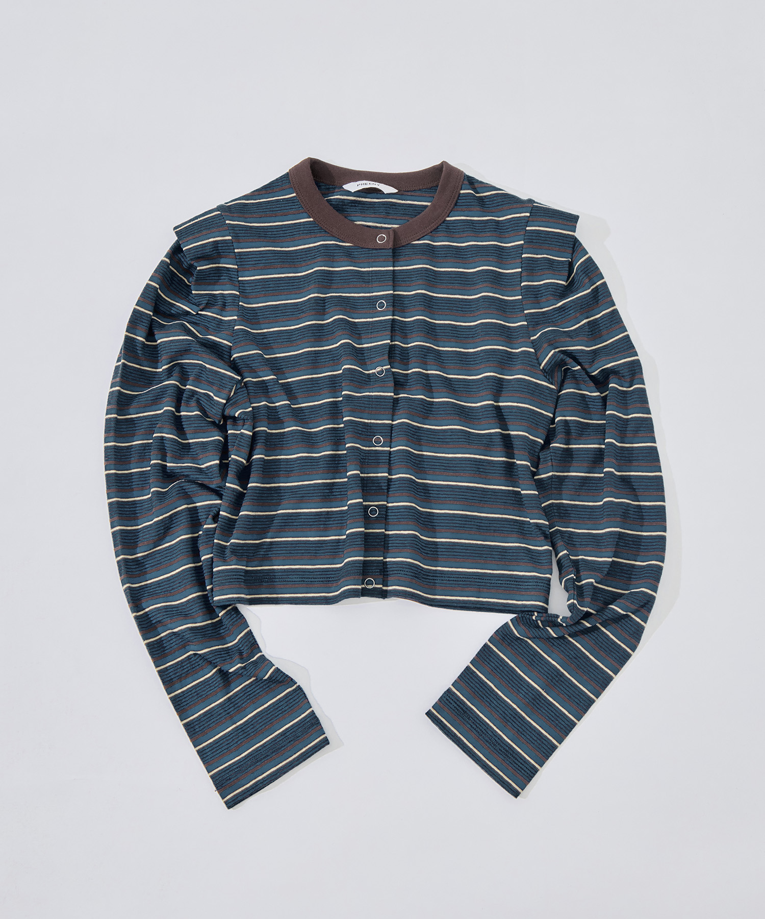 Multi-Border Tucked Shoulder Cardigan PHEENY