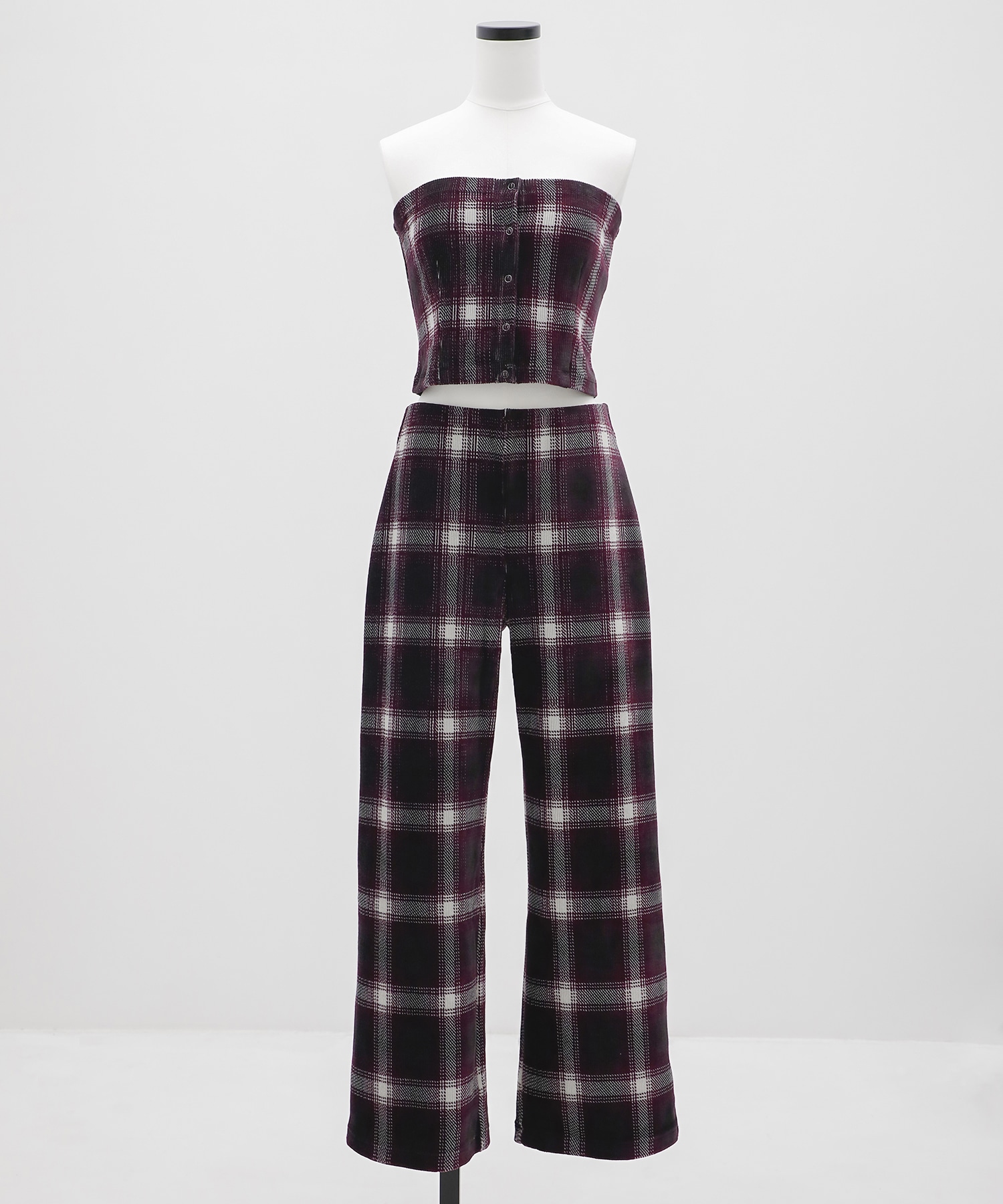 Ombre Check Stretch Corduroy Wide Pants PHEENY