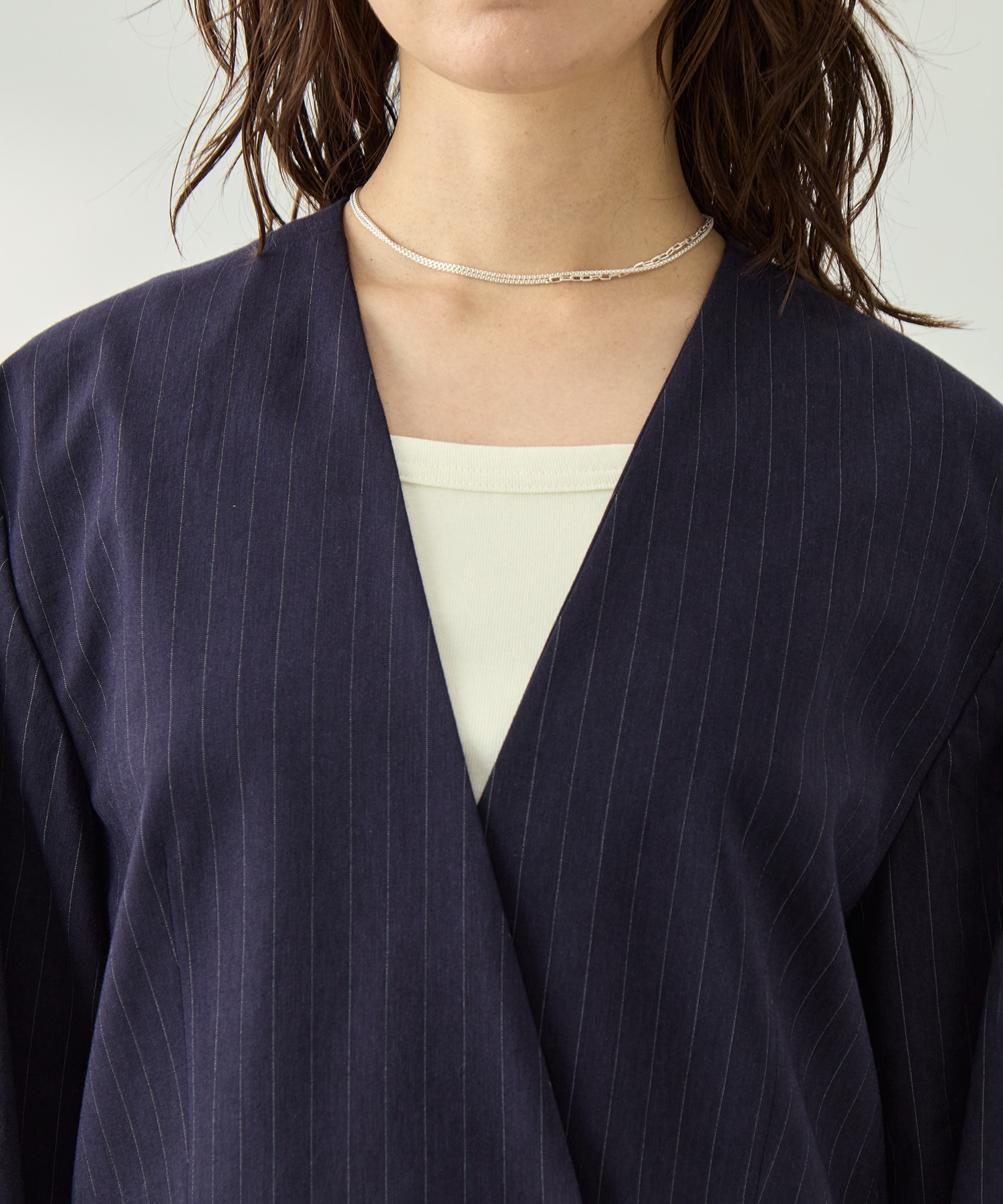 コットンリネンノーカラージャケット KEY TIMEZ