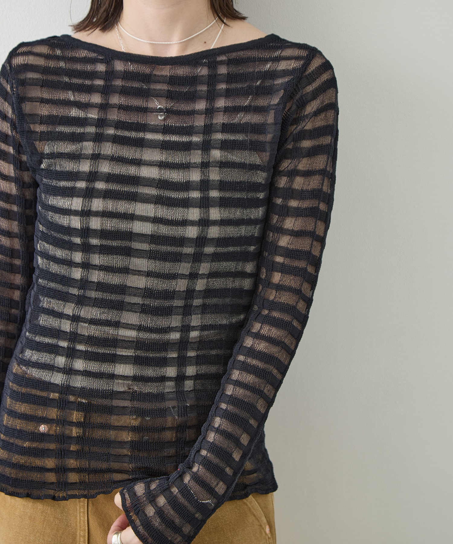 FLOWING CHECKED KNIT PULLOVER TAN