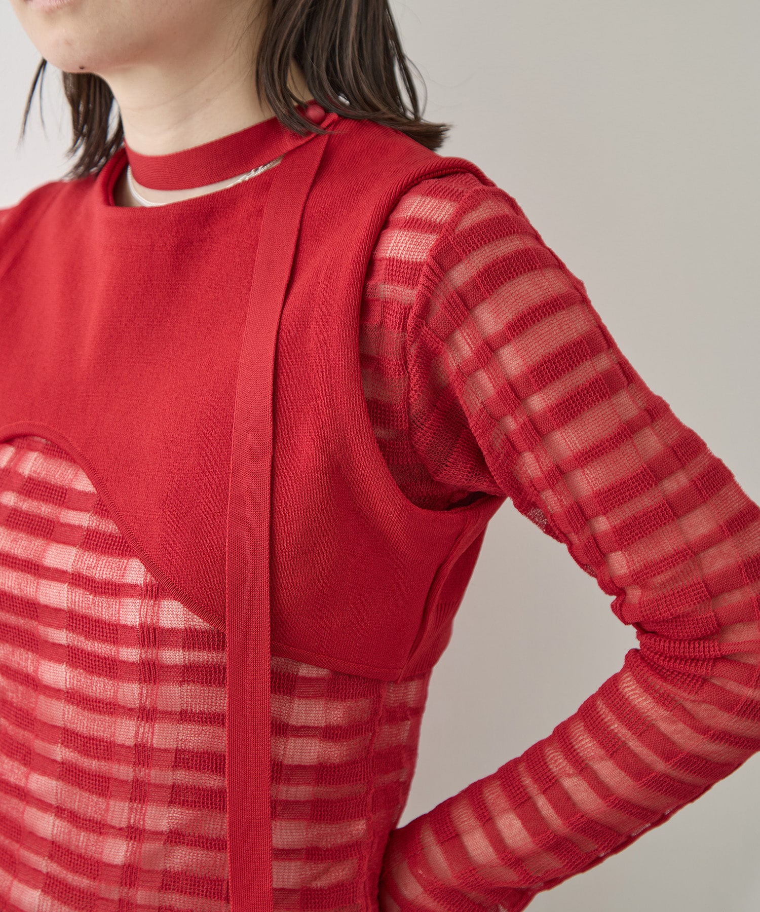 CURVED HEM KNIT TOPS TAN