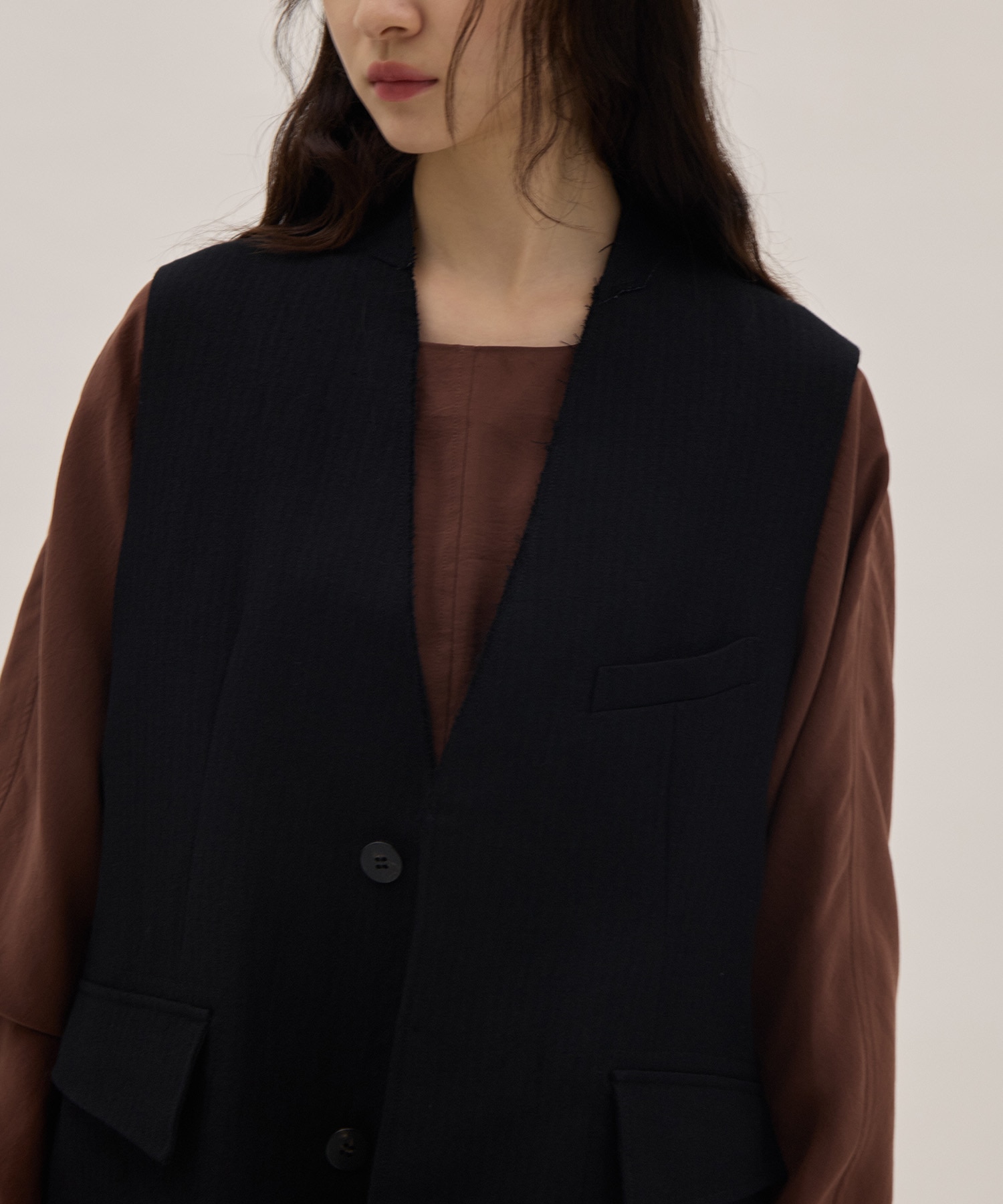Wool Linen Herringbone Sleeveless Jacket PONTI