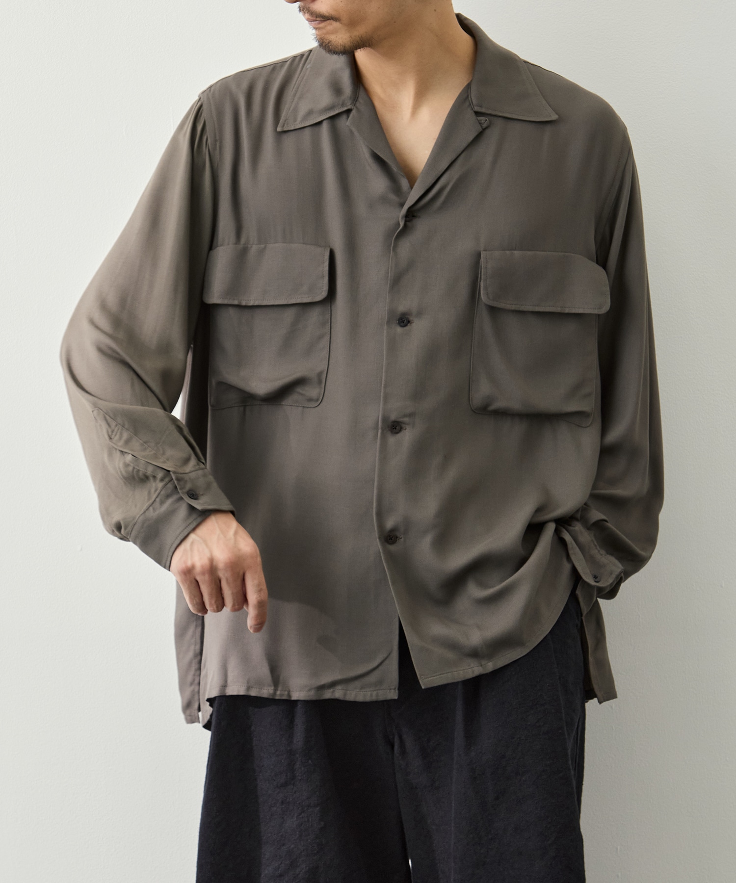 Modal Double Pocket Open Collar Shirt YOKE
