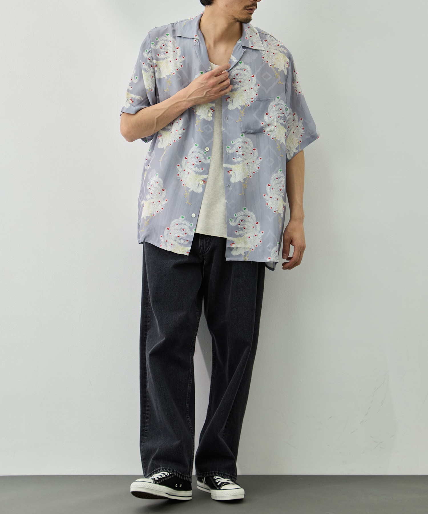 SILK CUPRO SHORT SLEEVE ALOHA SHIRT〈PHOENIX / LIGHT PERPLE〉 NIPOALOHA