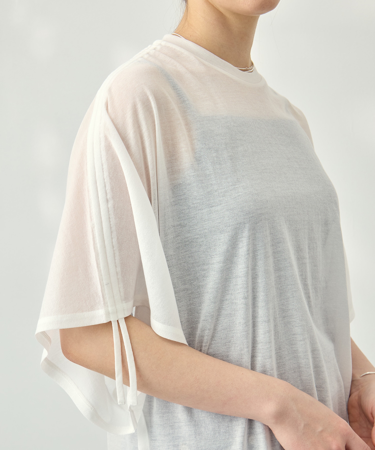 Sheer Jersey Gathered Shoulder Top PHEENY