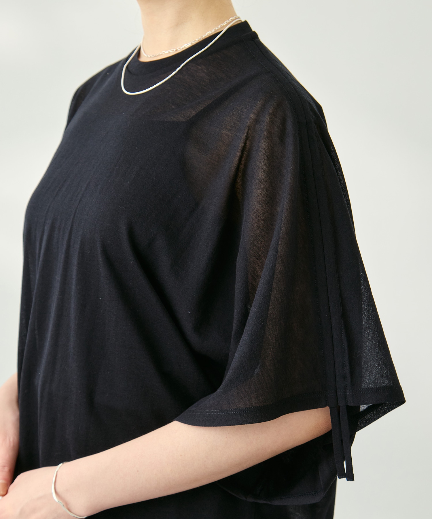 Sheer Jersey Gathered Shoulder Top PHEENY