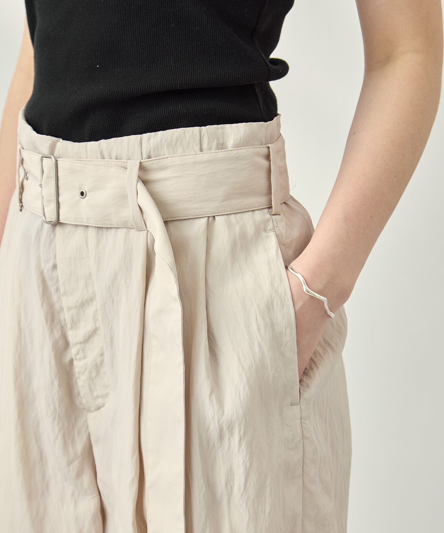 Viscose washer 2tuck belted wide pants 08sircus
