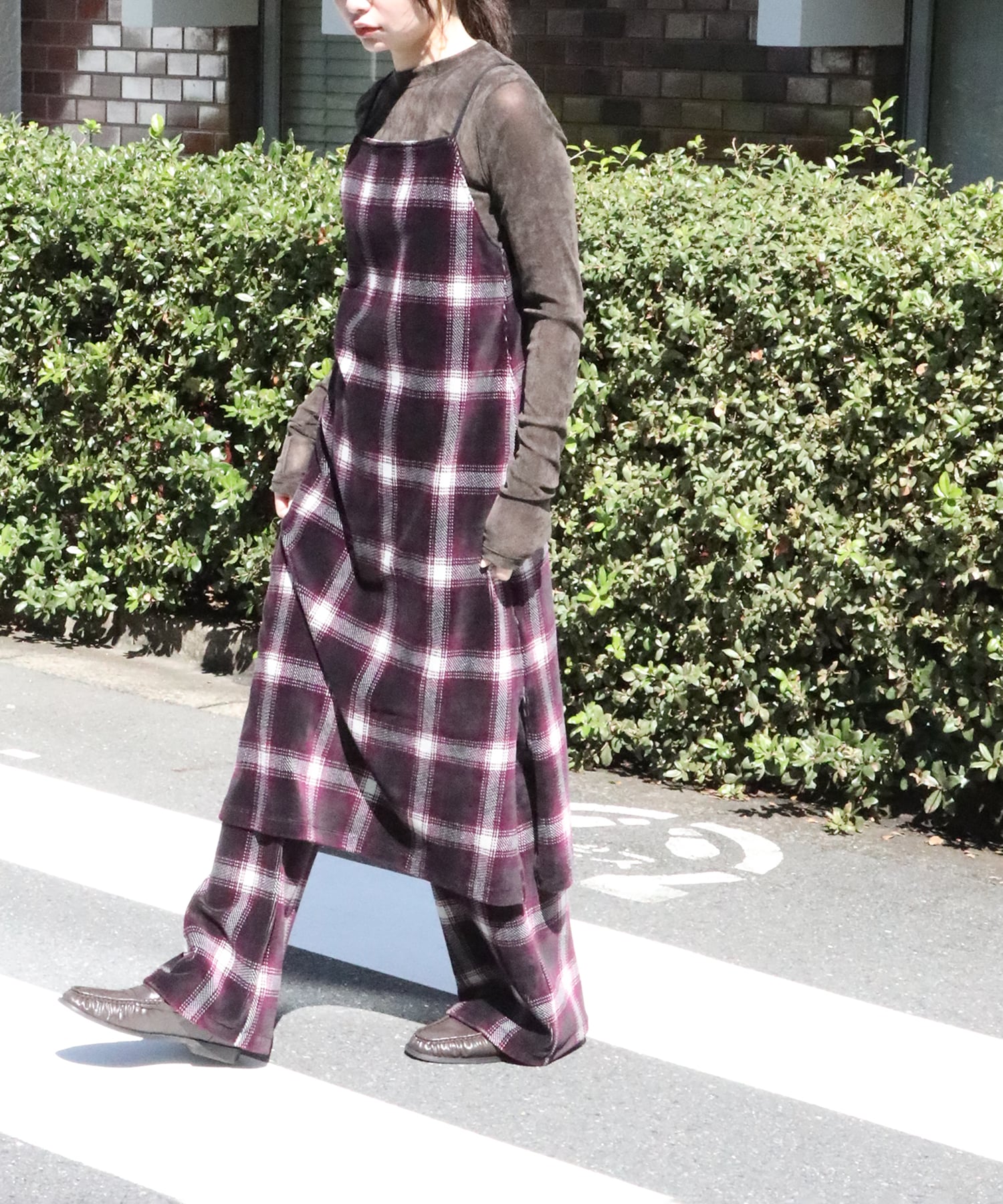 Ombre Check Stretch Corduroy Wide Pants PHEENY