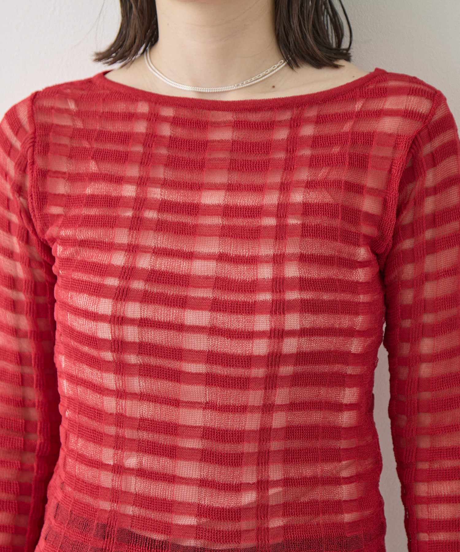 FLOWING CHECKED KNIT PULLOVER TAN