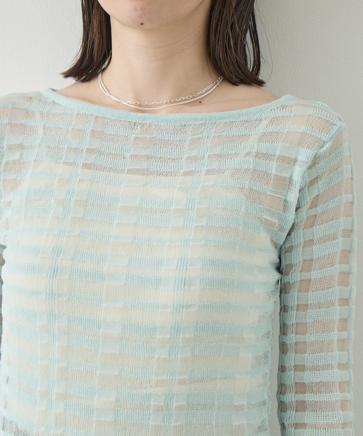 FLOWING CHECKED KNIT PULLOVER TAN