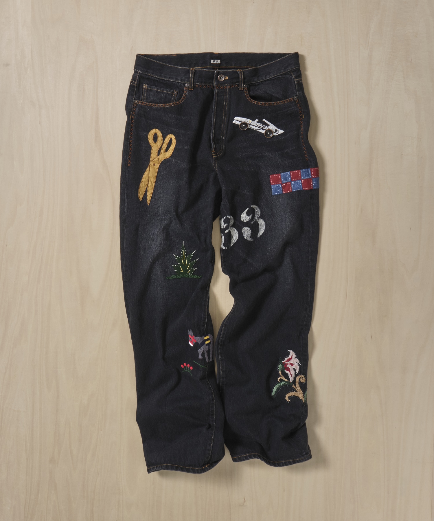 Hand-Embroidered Denim Pants