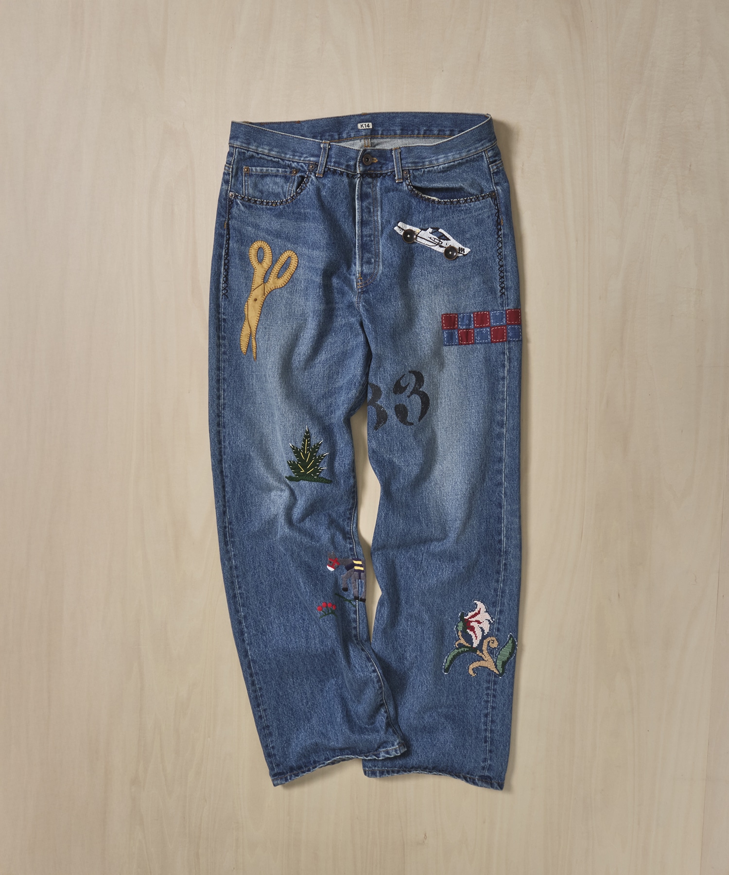 Hand-Embroidered Denim Pants