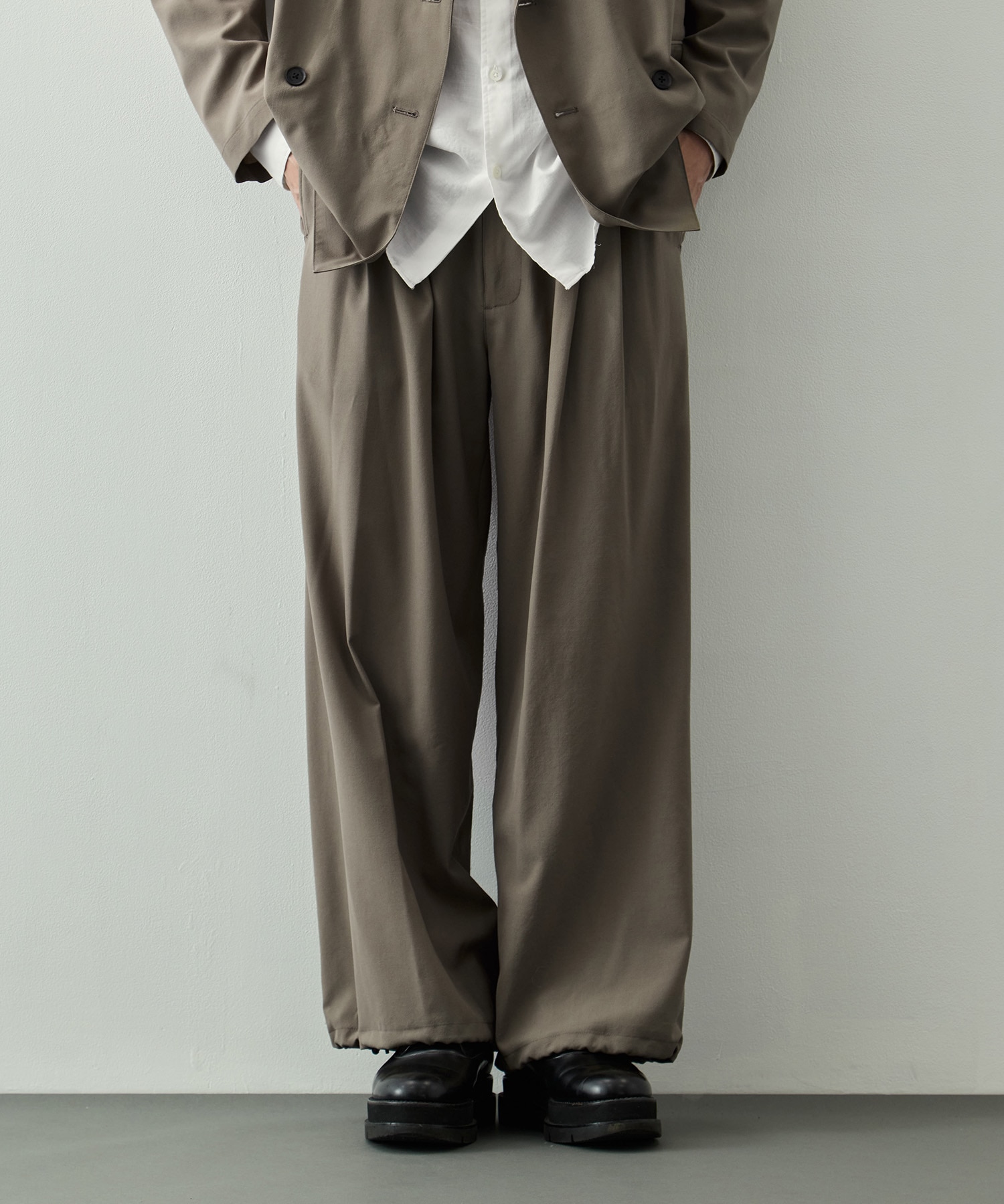 Wool Washer Tropical 2pleated Easy Trousers