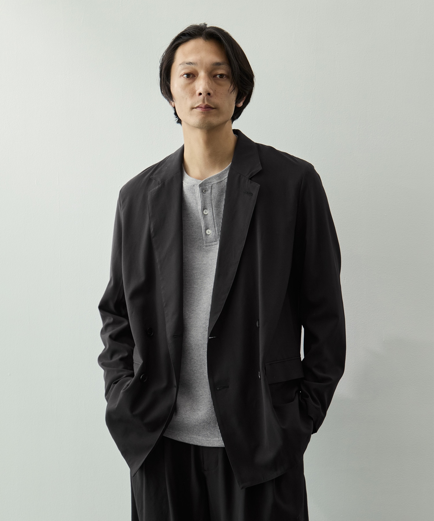 Wool Washer Tropical Double Breasted Jacket