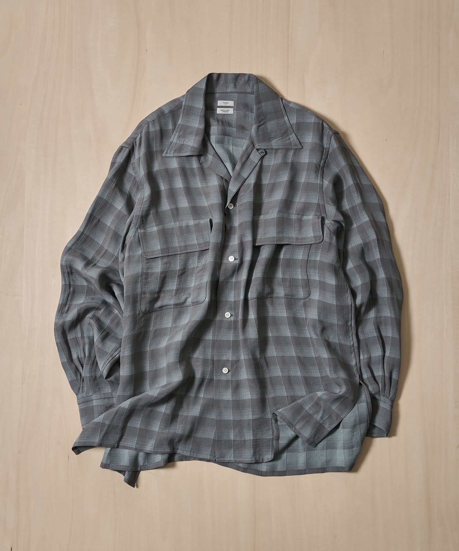 Jacqard Plaid Open Collar Shirt
