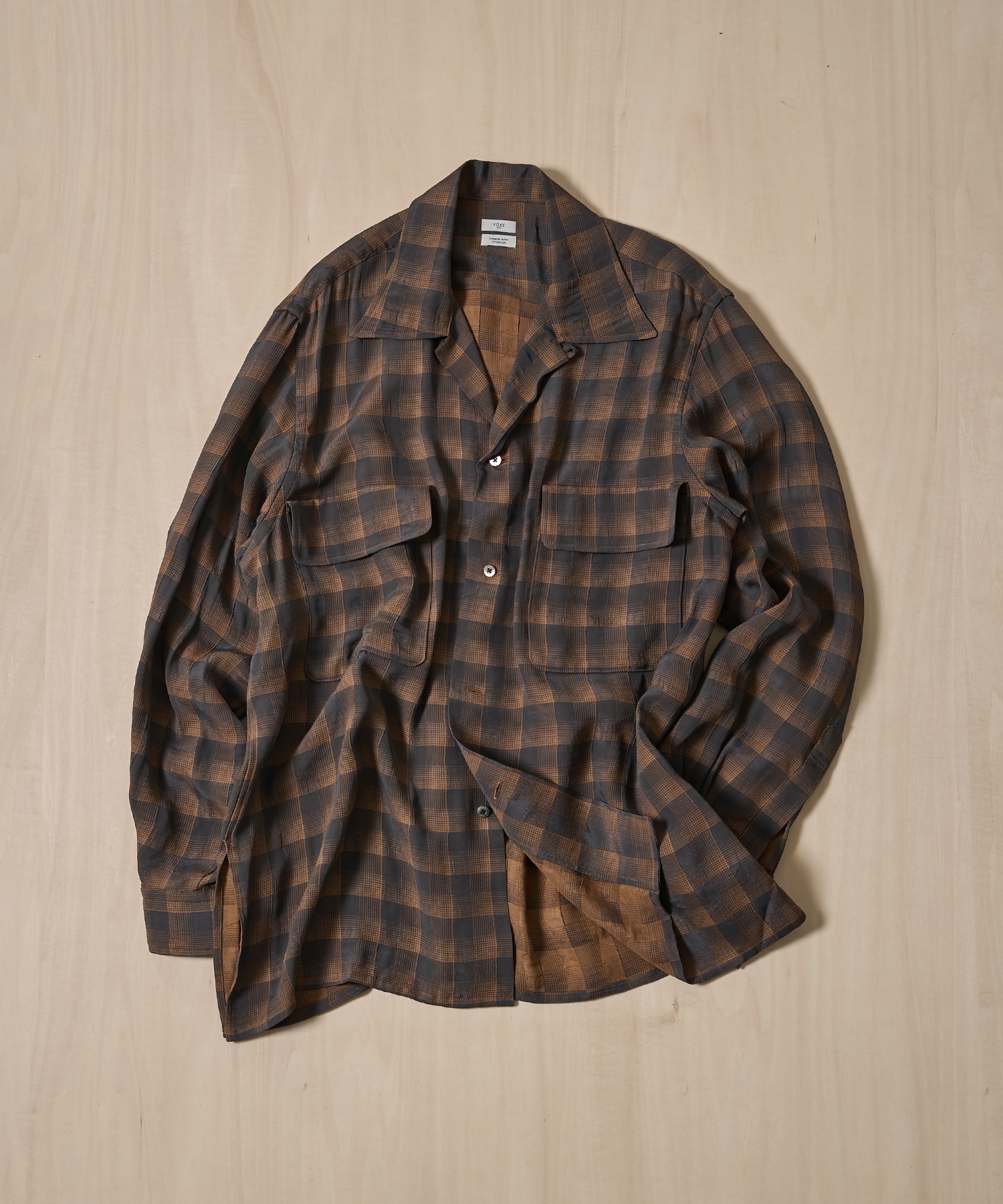 Jacqard Plaid Open Collar Shirt