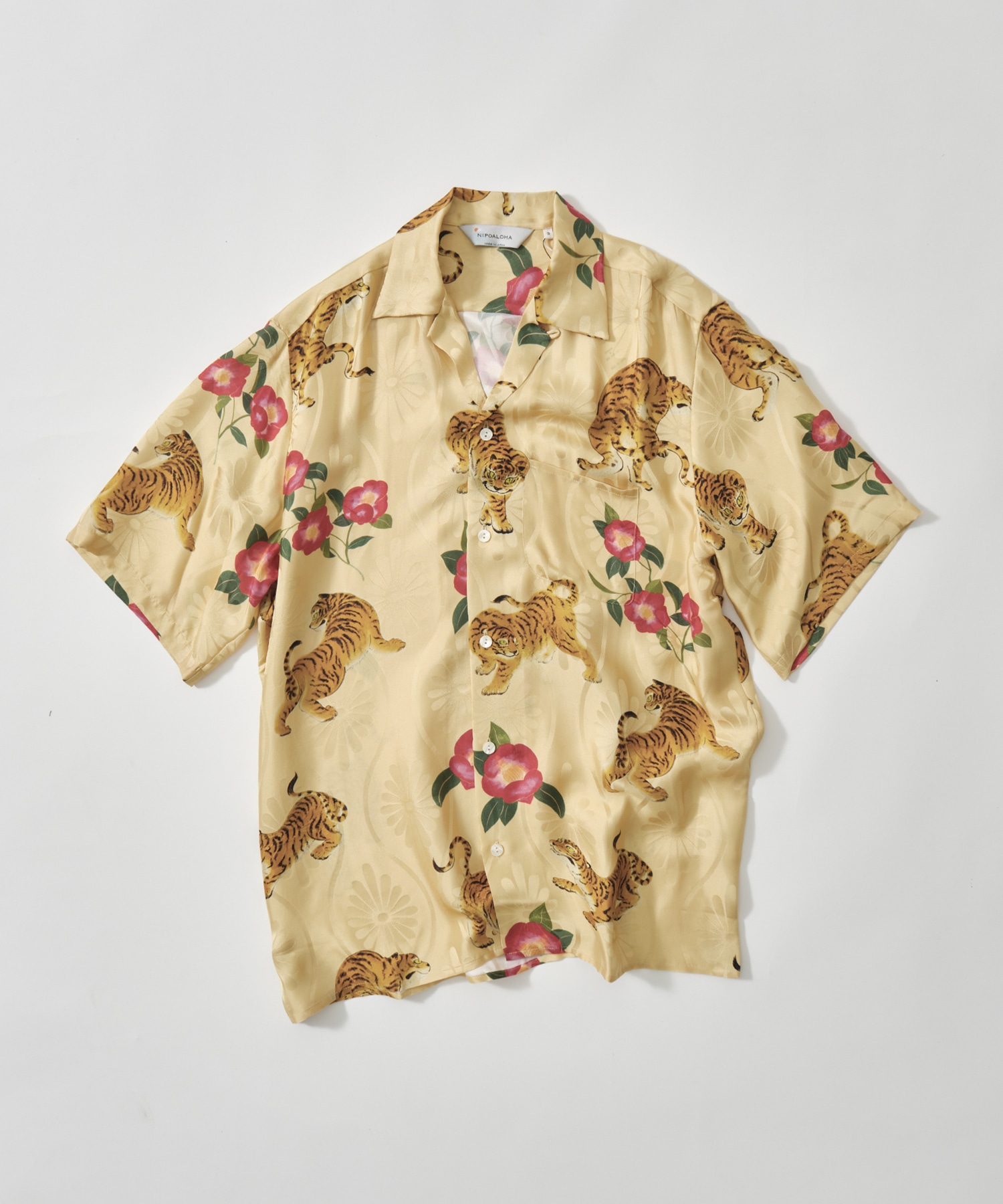 SILK SHORT SLEEVE ALOHA SHIRT〈 TIGER CAMELLIA / YELLOW 〉