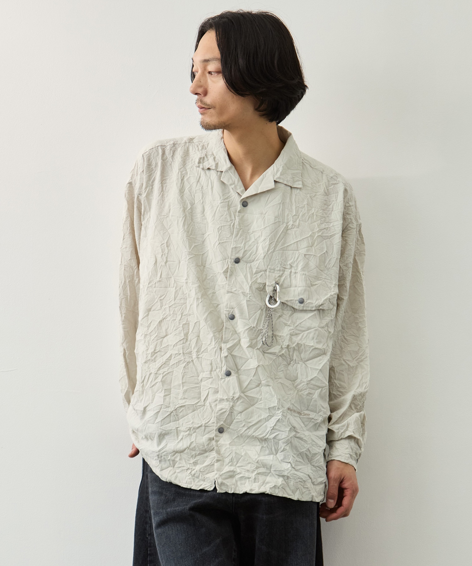 washer pleated open LS shirt