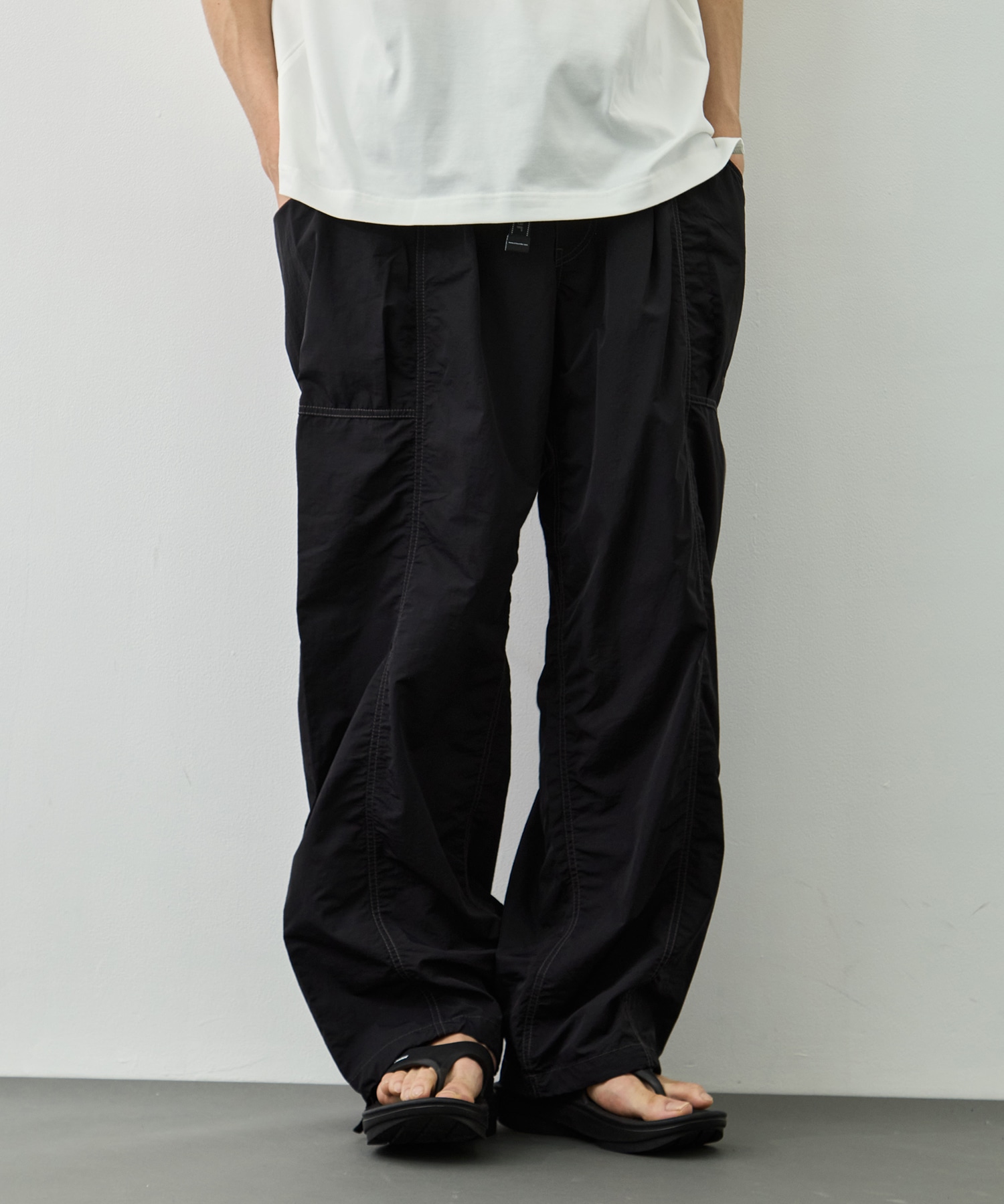 crinkled nylon pants