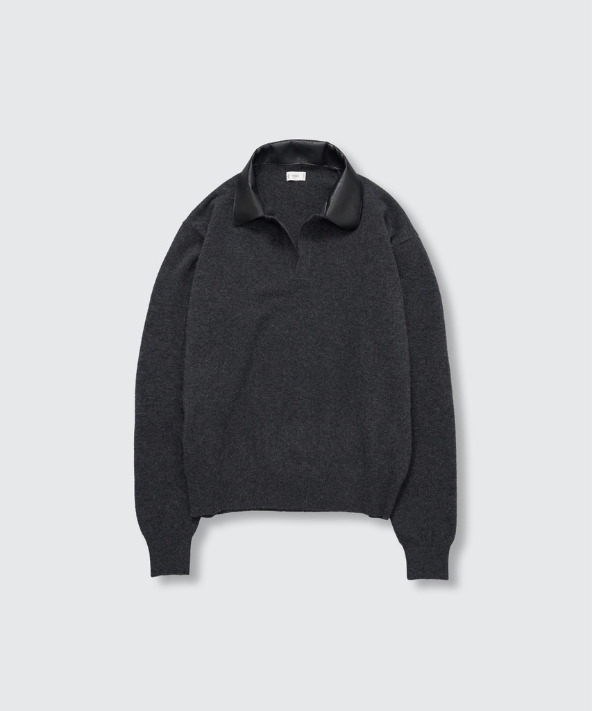 Leather-Trimmed Skipper Sweater