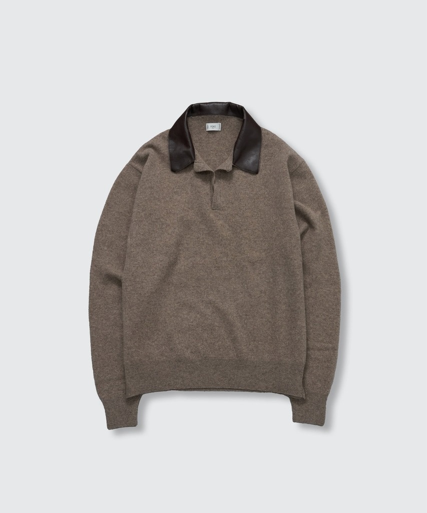 Leather-Trimmed Skipper Sweater