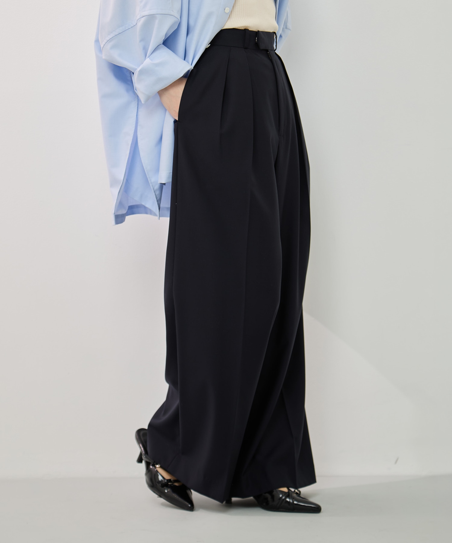 SUPER140ウォッシャブルウールワイドパンツ