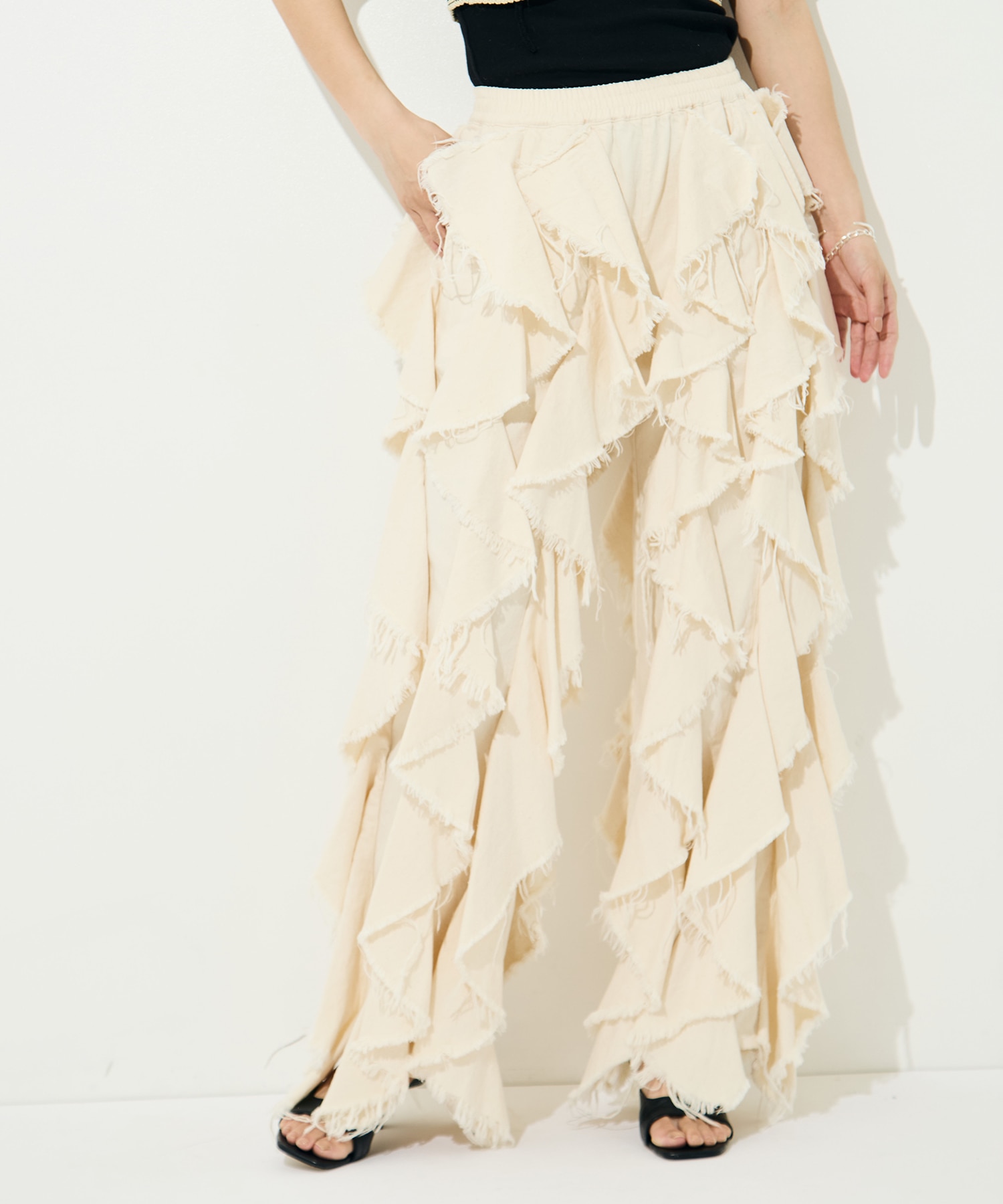 LIGHT OZ RUFFLE DENIM PANTS
