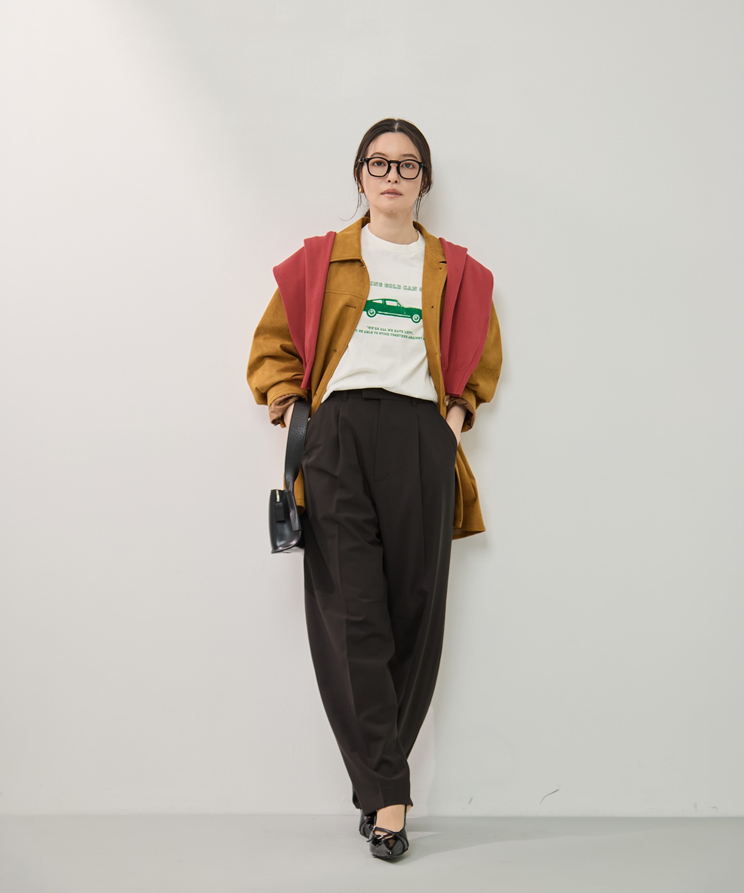 ストレッチウールバレルレッグパンツ