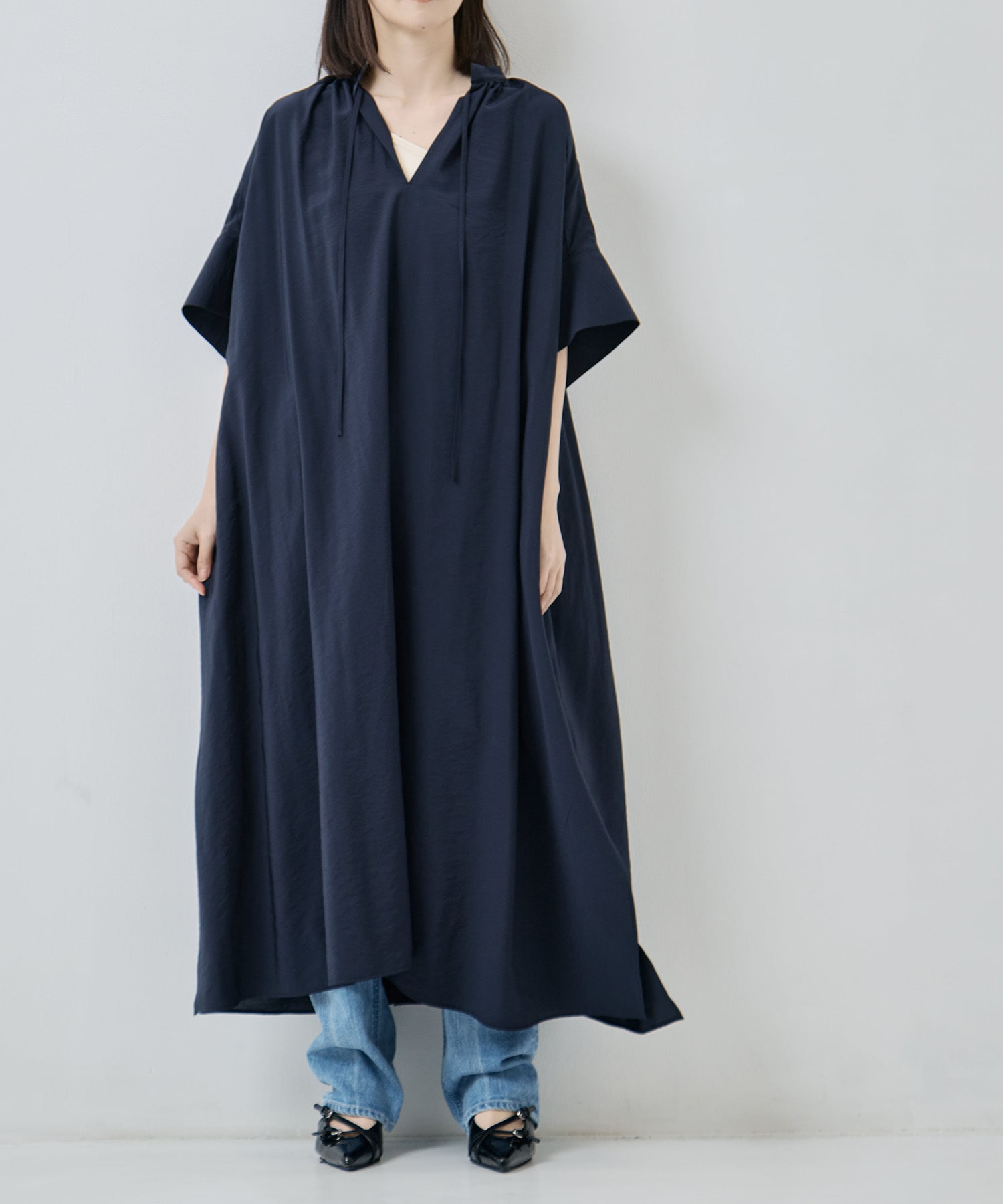 Modal silk gather neck dress