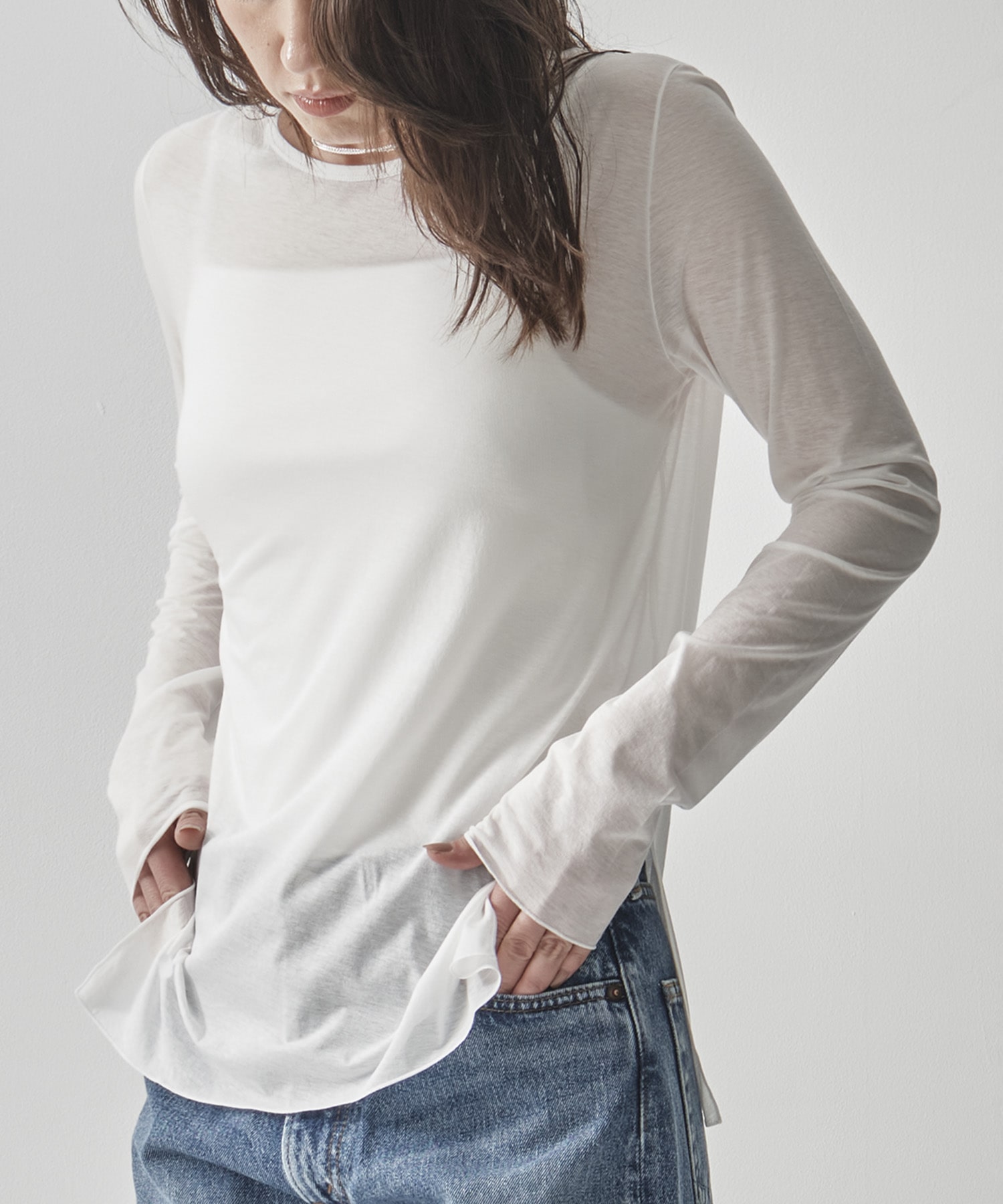 Side Slit Crew Neck Long Sleeve T