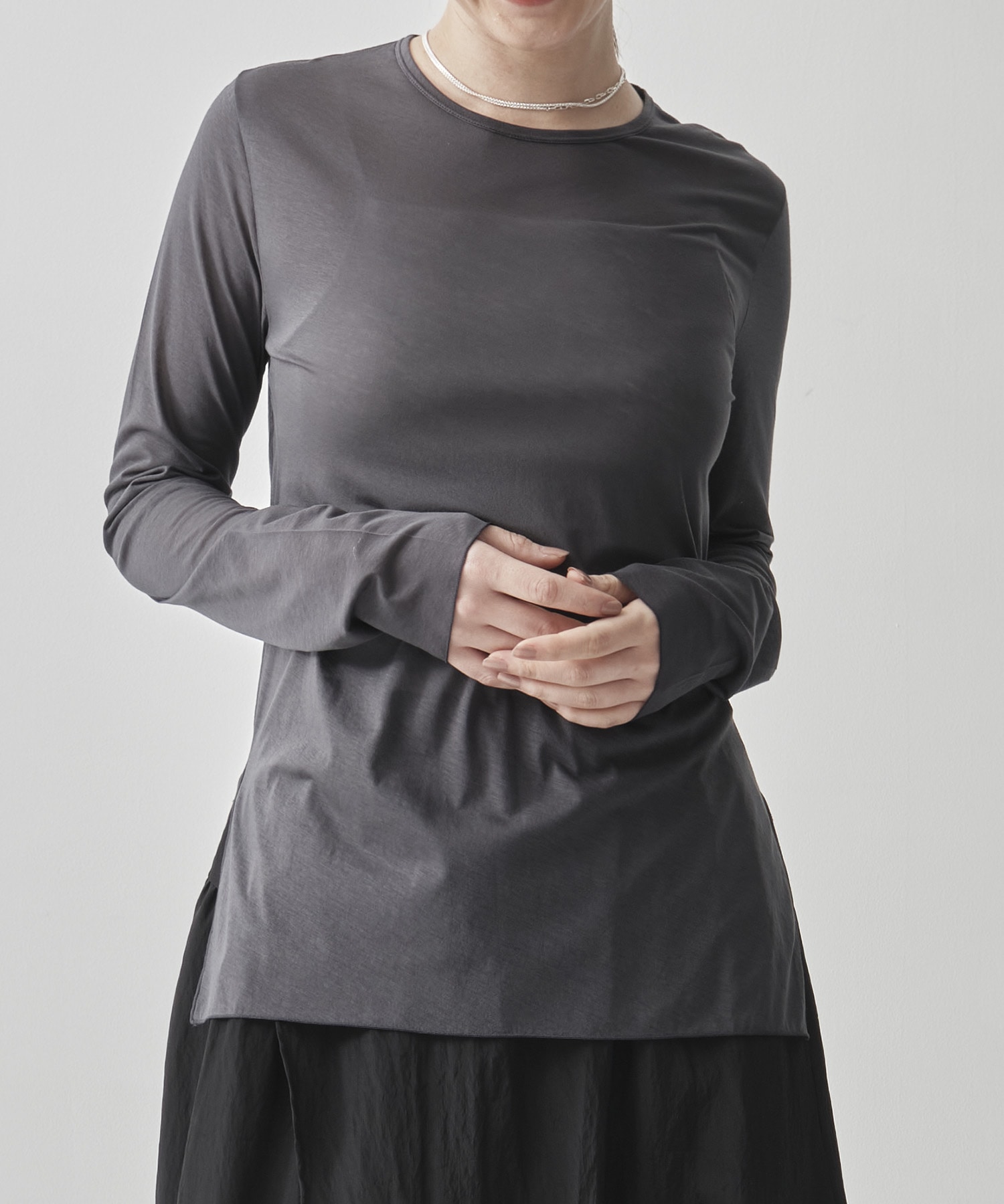 Side Slit Crew Neck Long Sleeve T