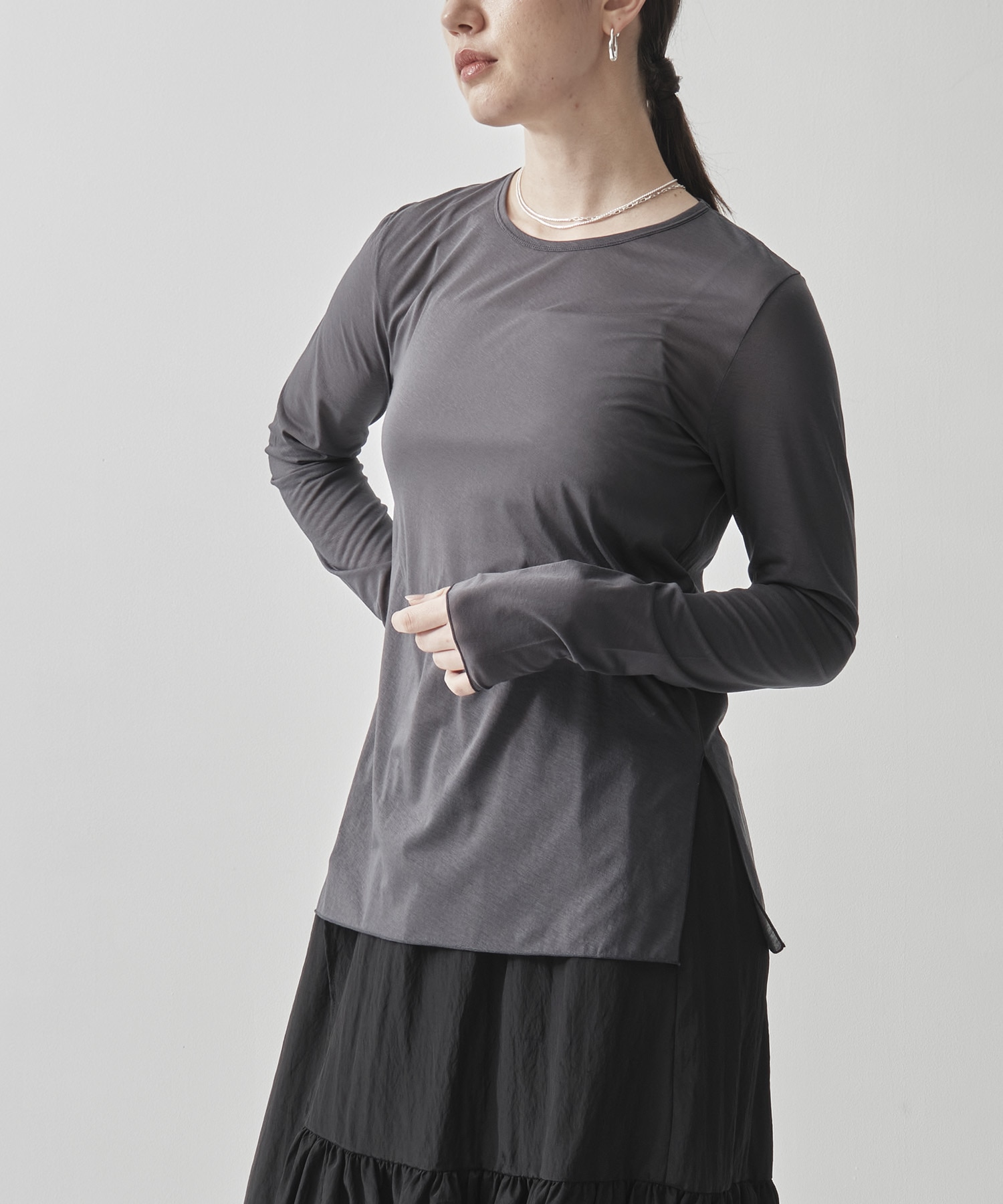Side Slit Crew Neck Long Sleeve T