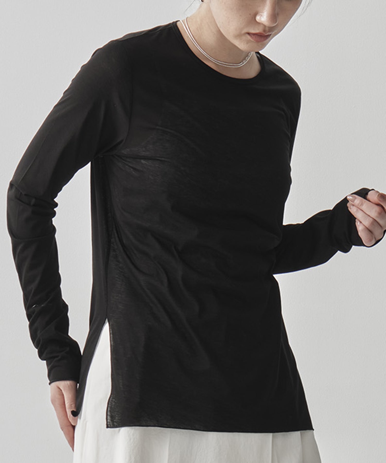 Side Slit Crew Neck Long Sleeve T