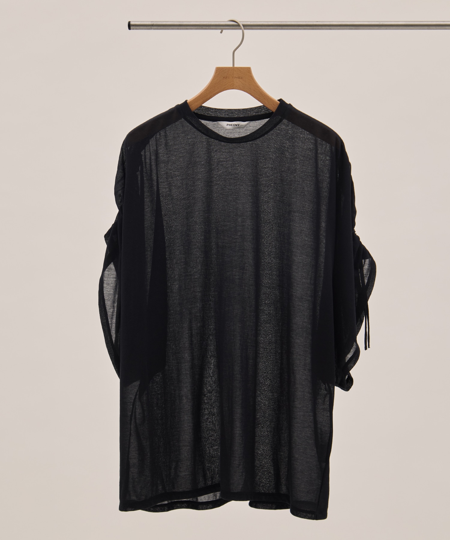 Sheer Jersey Gathered Shoulder Top
