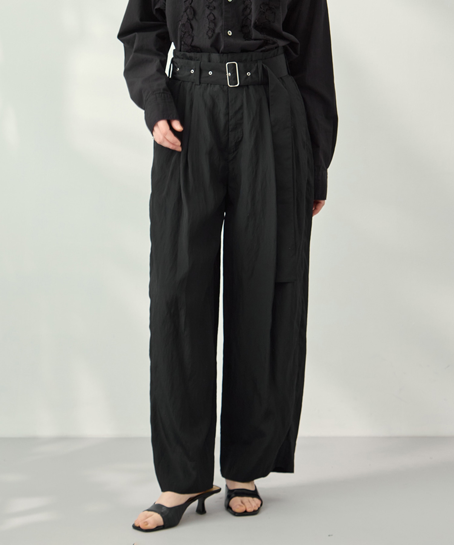 Viscose washer 2tuck belted wide pants