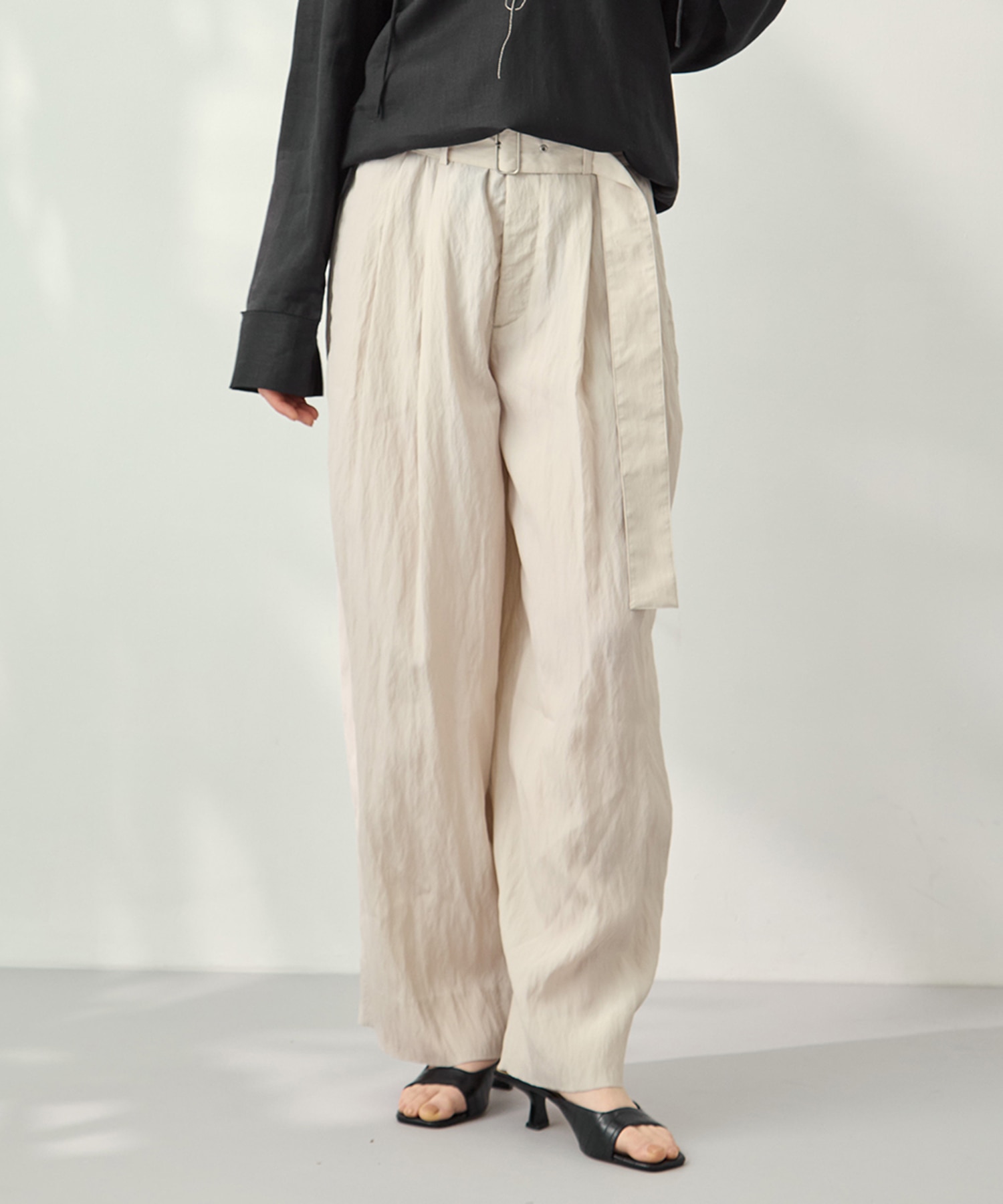 Viscose washer 2tuck belted wide pants