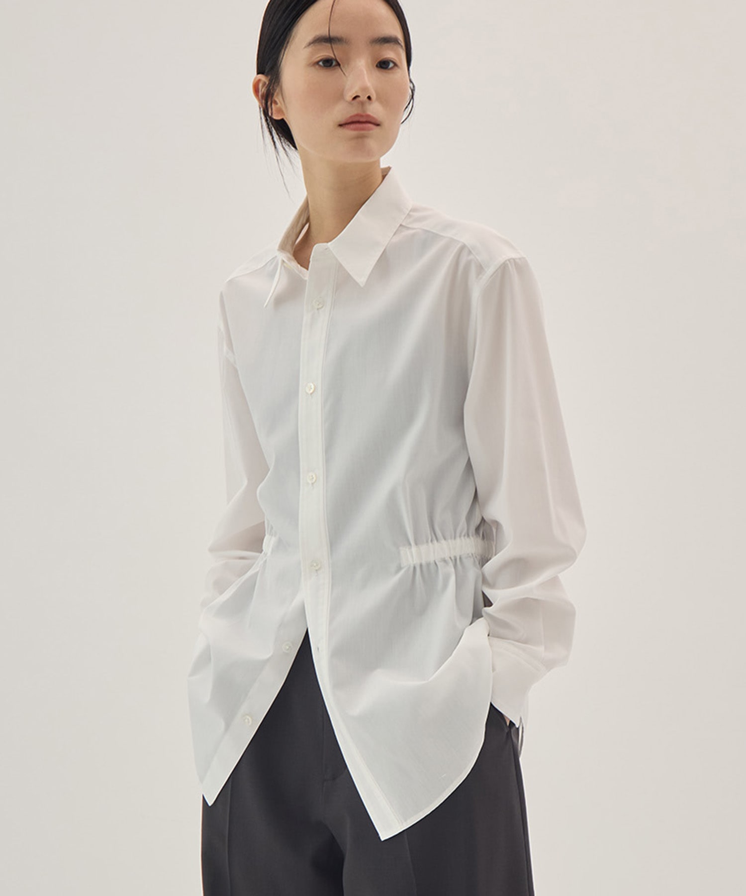 Pe/Co broad waist gather shirt