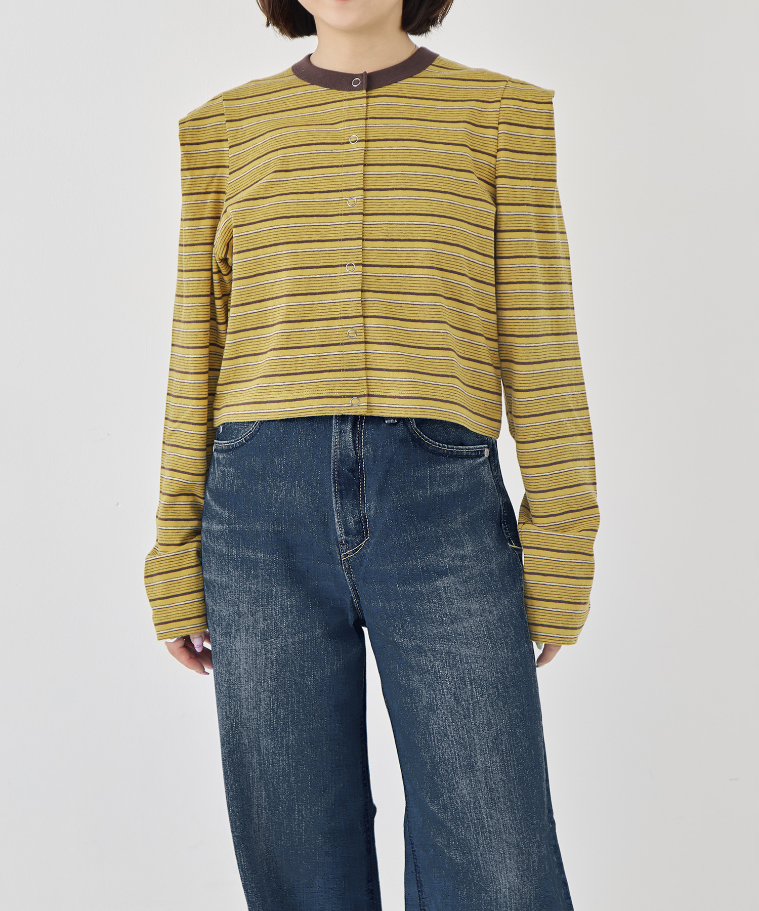 Multi-Border Tucked Shoulder Cardigan