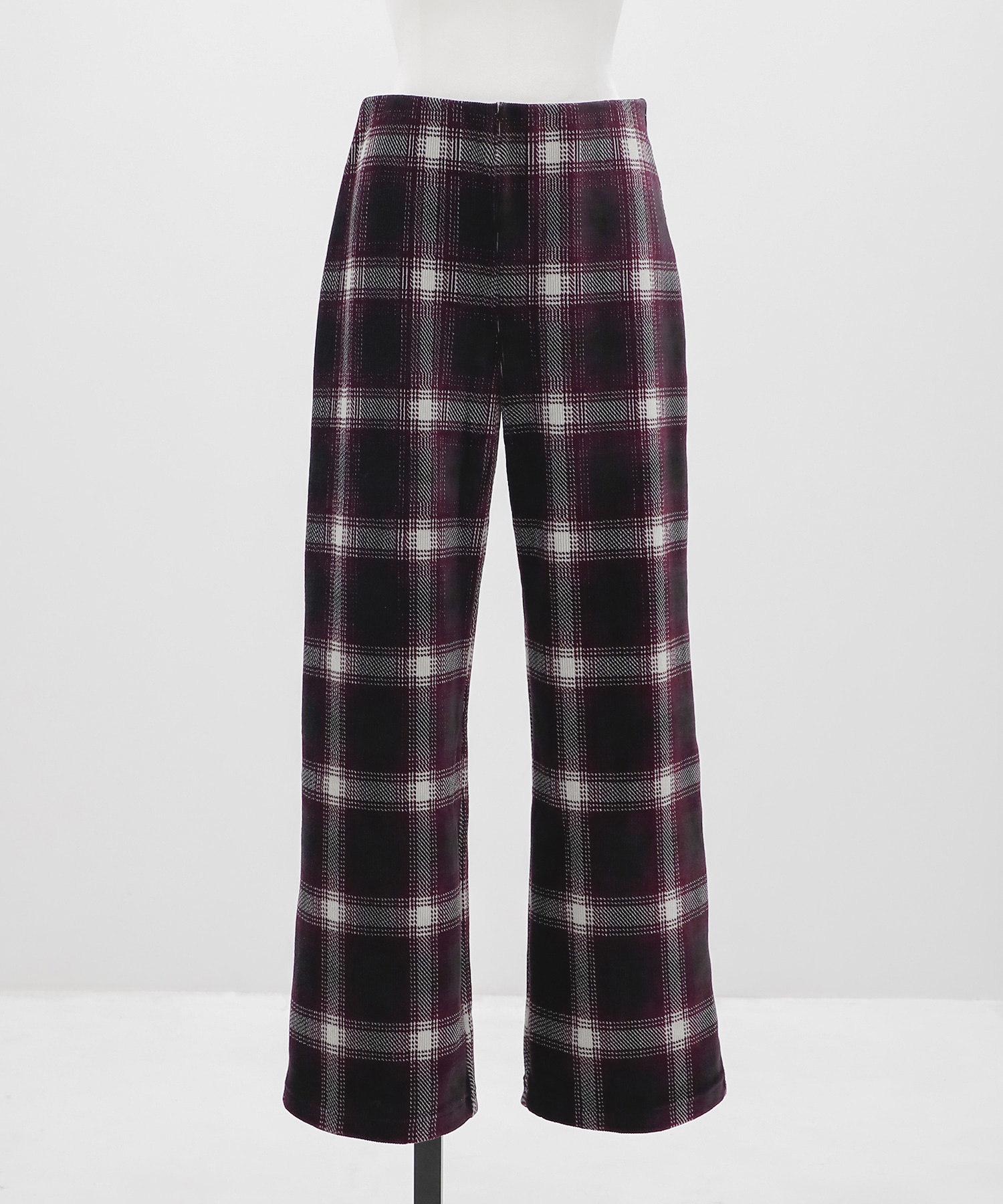 Ombre Check Stretch Corduroy Wide Pants