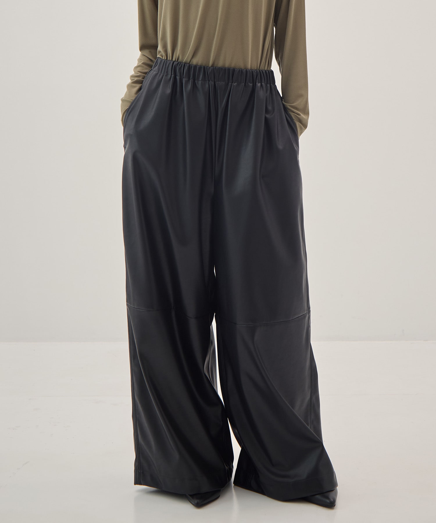 Synthetic Leather Wide Trousers