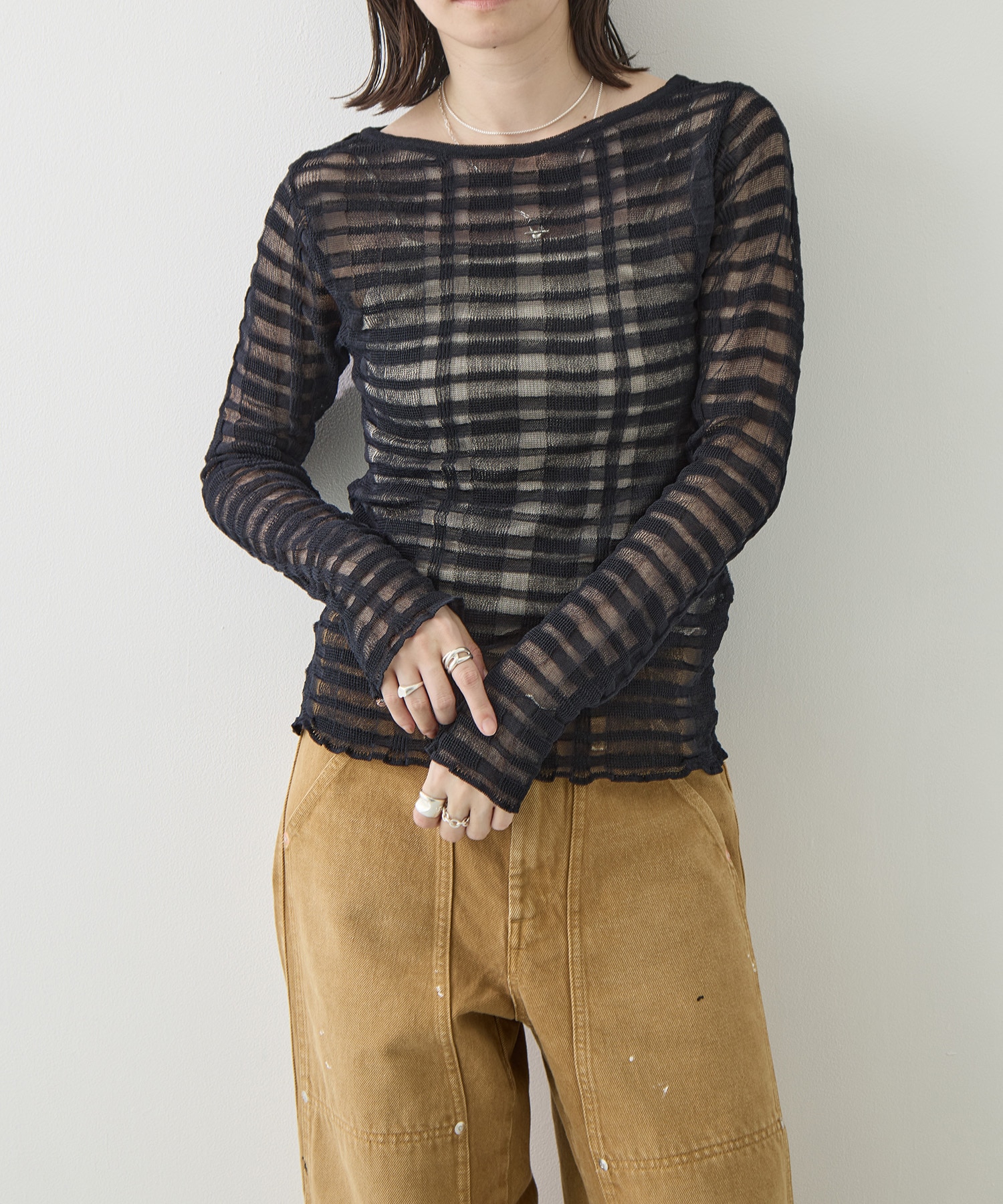 FLOWING CHECKED KNIT PULLOVER