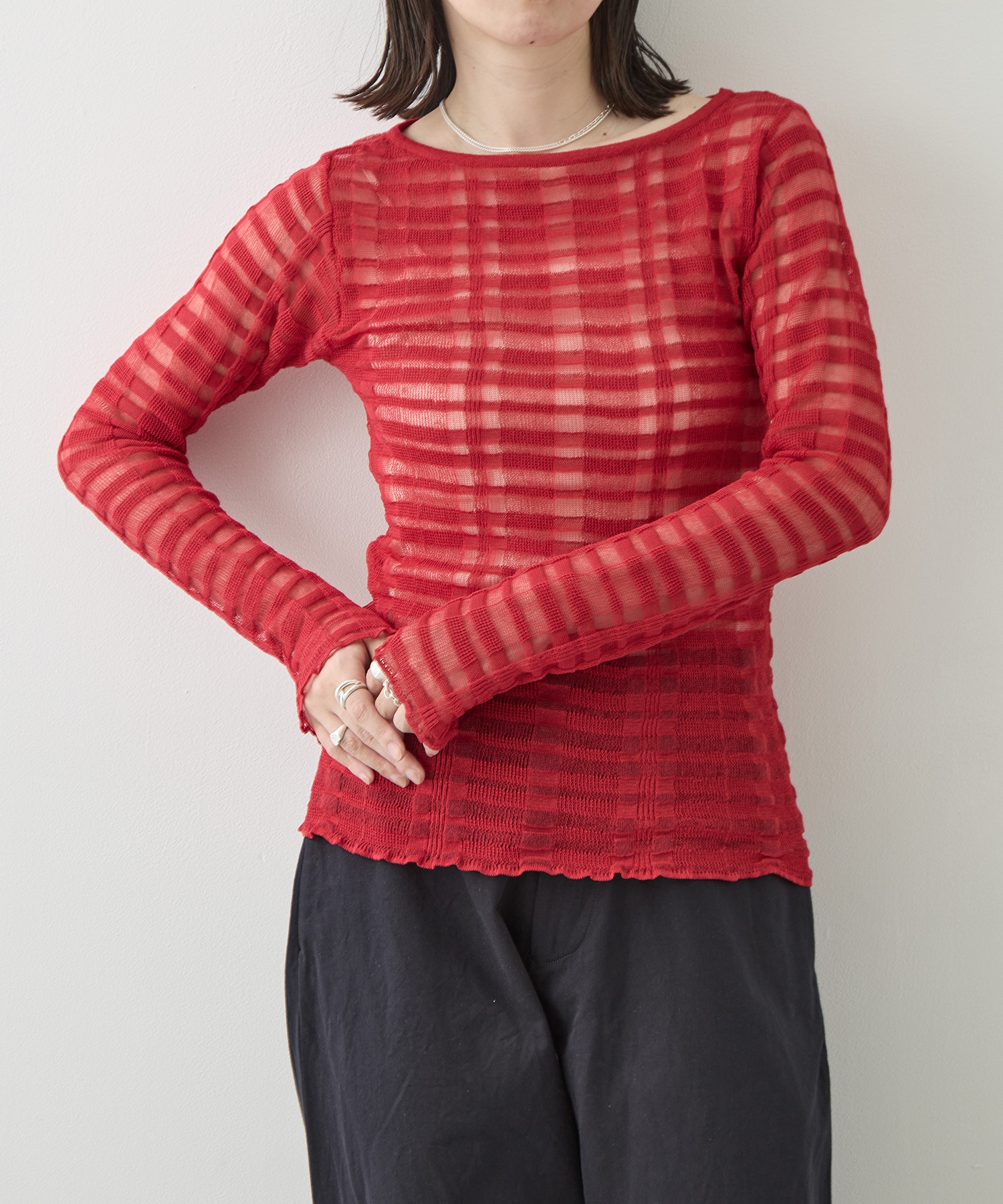 FLOWING CHECKED KNIT PULLOVER