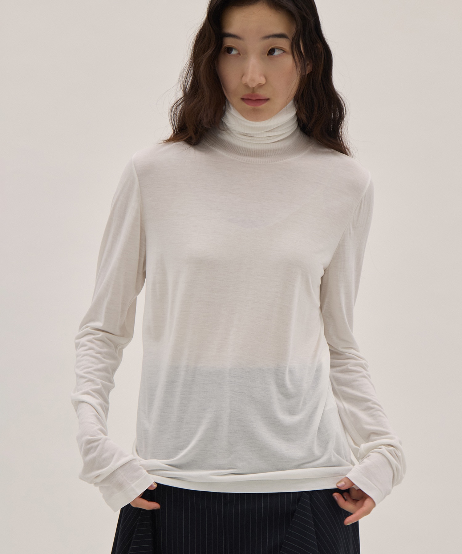 MODAL SILK JERSEY TURTLENECK PULLOVER
