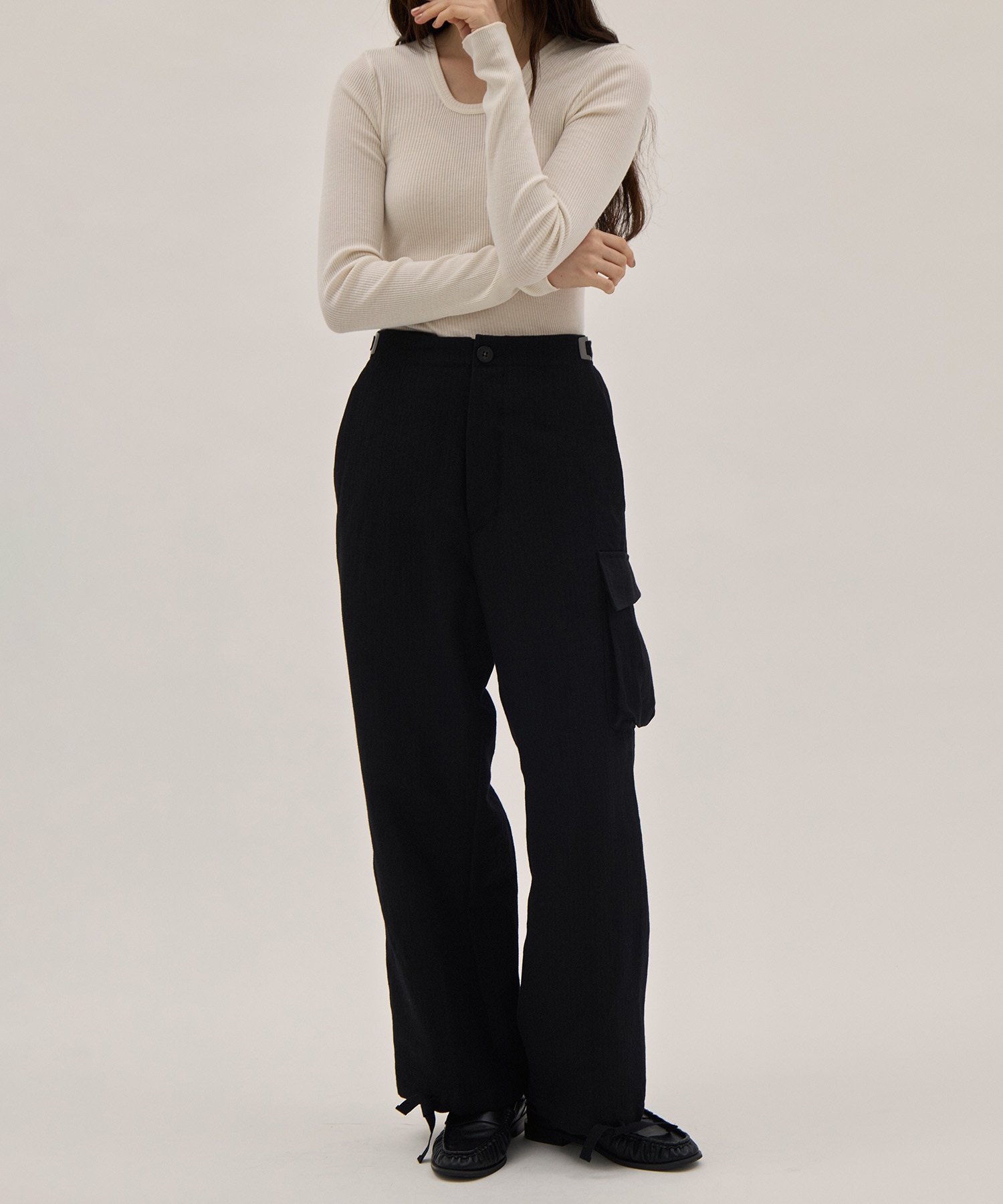 Wool Linen Herringbone Cargo Pants