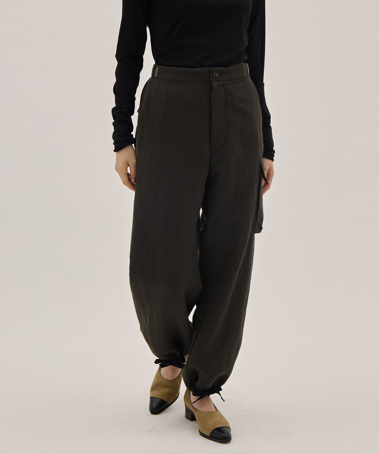Wool Linen Herringbone Cargo Pants
