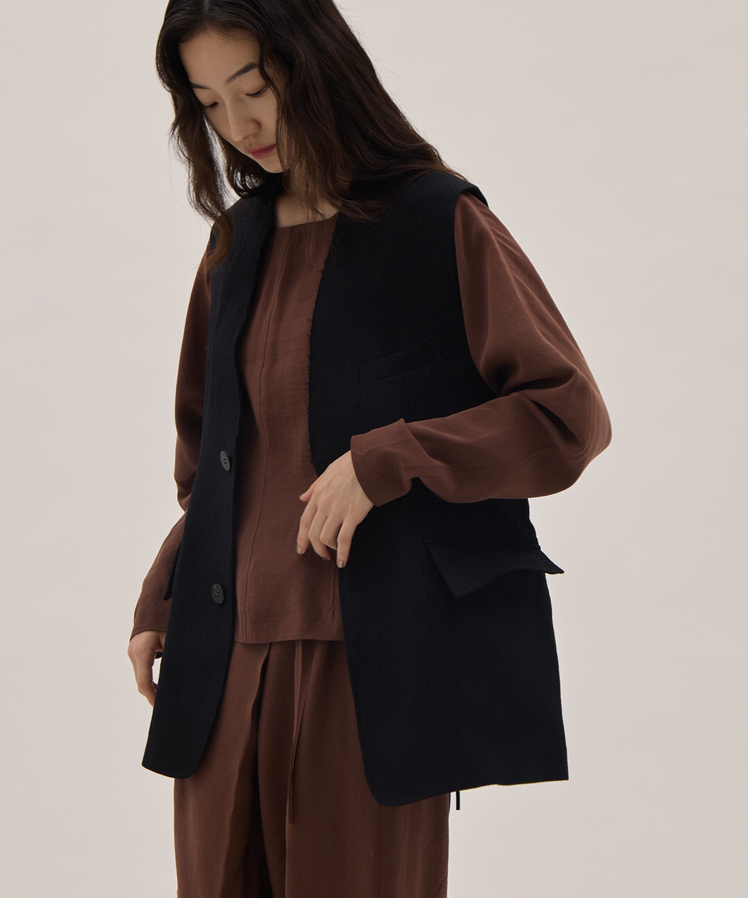Wool Linen Herringbone Sleeveless Jacket